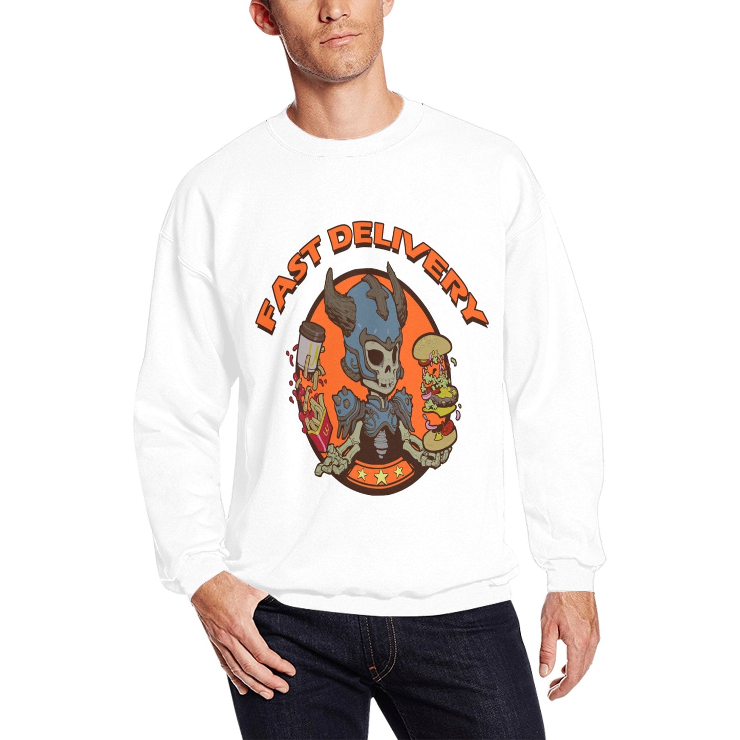 Unisex white sweater Fast Delivery orange Crewneck Sweatshirt (Model H18)
