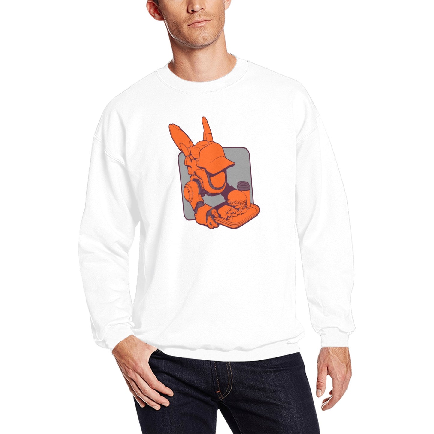unisex white sweater ByteBot Orange All Over Print Crewneck Sweatshirt for Men (Model H18)