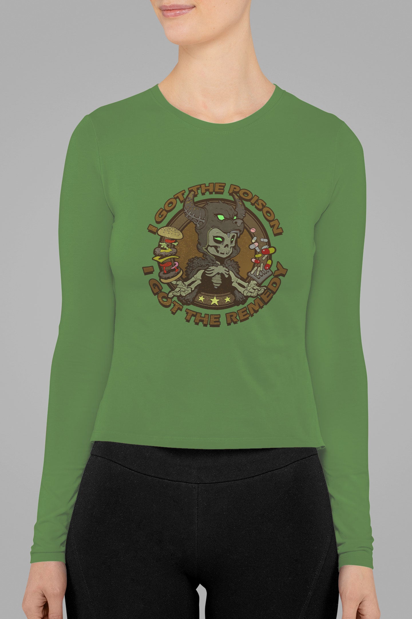 Women's Long Sleeve Shirt [I Got The Posion WolfHeadOnSkull]